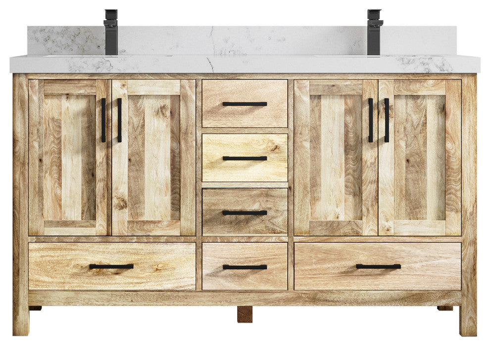 Malibu Mango 60 Double Sink Bathroom Vanity in White Washed 2" Calacatta Nuvo