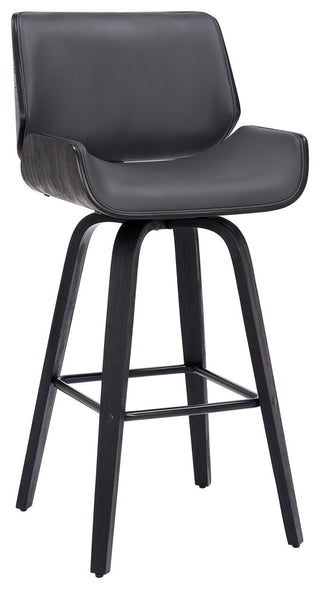 Tyler 30" Bar Height Swivel Grey Faux Leather and Black Wood Bar Stool