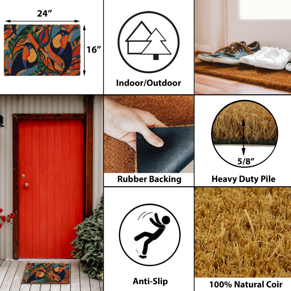 Sheltered Coconut Door Mat Printed, 24x16, Toucans