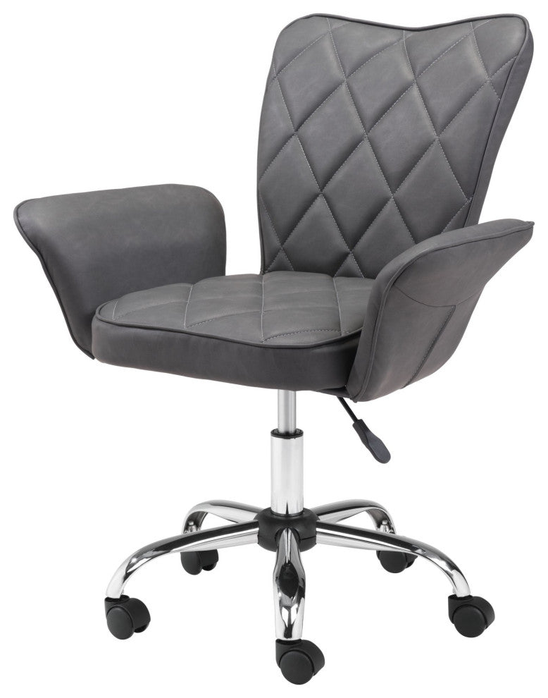 Computer Chair, Faux Vinyl Leather, Steel, Gray, Chrome, Business Office