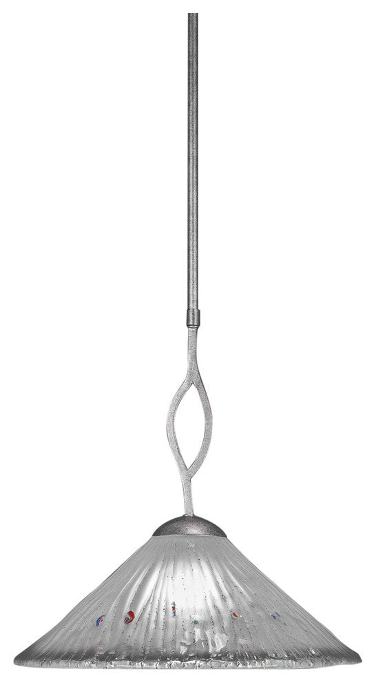 Revo Pendant In Aged Silver, 16" Frosted Crystal Glass