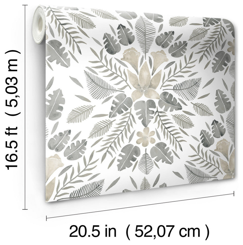 Gray & Taupe Gray Cat Coquillette Tropical Peel & Stick Wallpaper