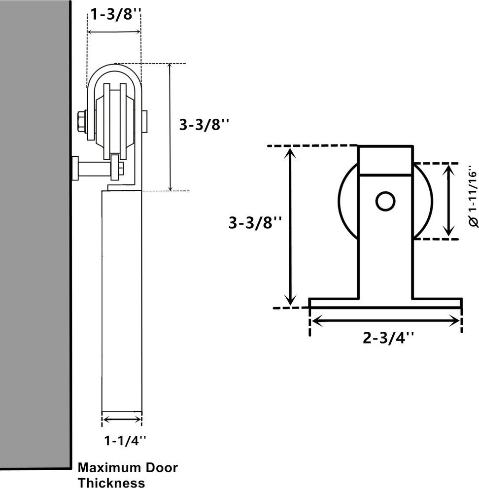 Mini Sliding Barn Door Hardware Kit, Bend T-Shape Design, 42", Double
