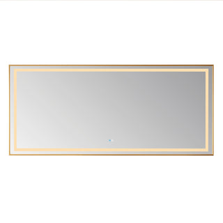 Horizontal Rectangular LED Wall Mount Bathroom Mirror, Gold, 72"
