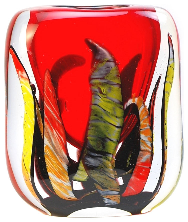 Murano Glass Flames Vase Red