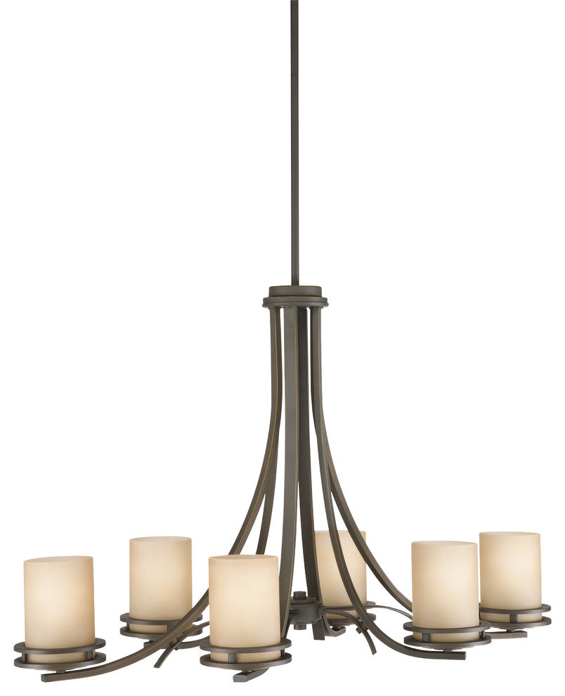 Oval Chandelier 6-Light, Olde Bronze/Light Umber Etched Glass