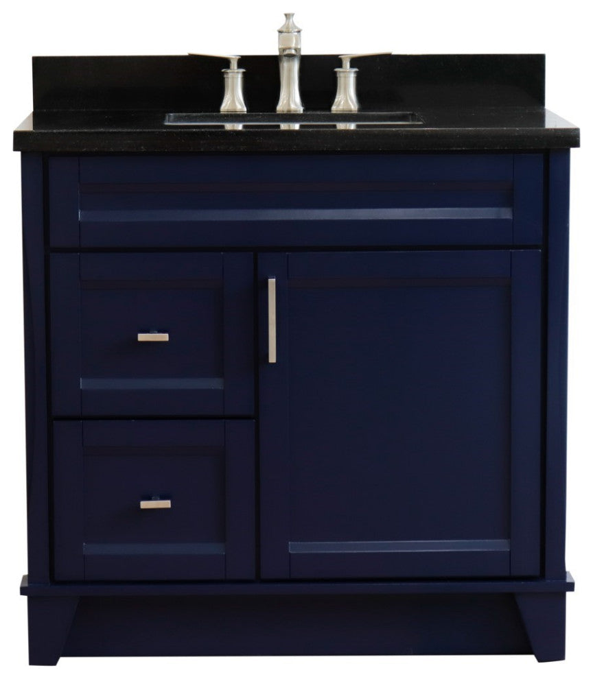 37" Single Sink Vanity, Blue Finish With Black Galaxy Granite