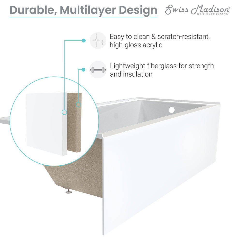 Voltaire 48"x32" Acrylic White, Alcove, Left Hand Drain, Apron Bathtub