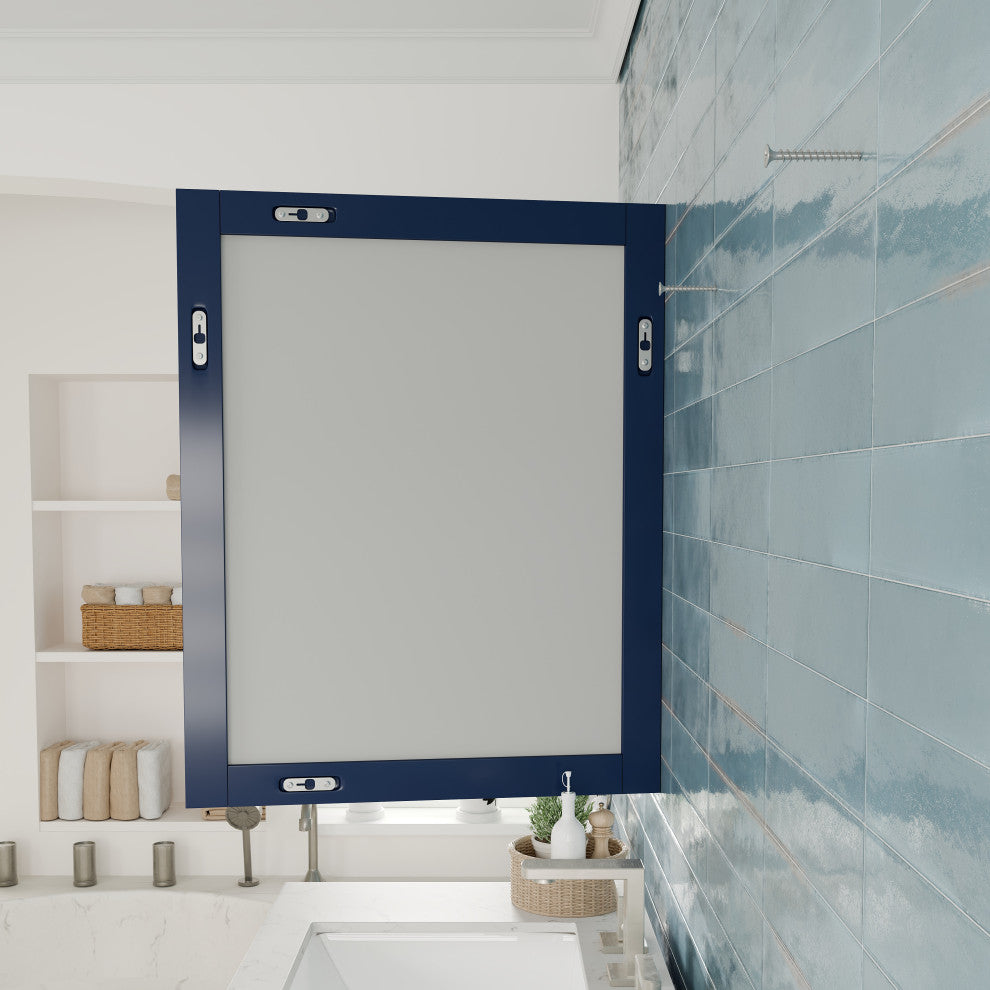 Eviva Navy 24" x 30" Rectangular Blue Wooden Framed Mirror