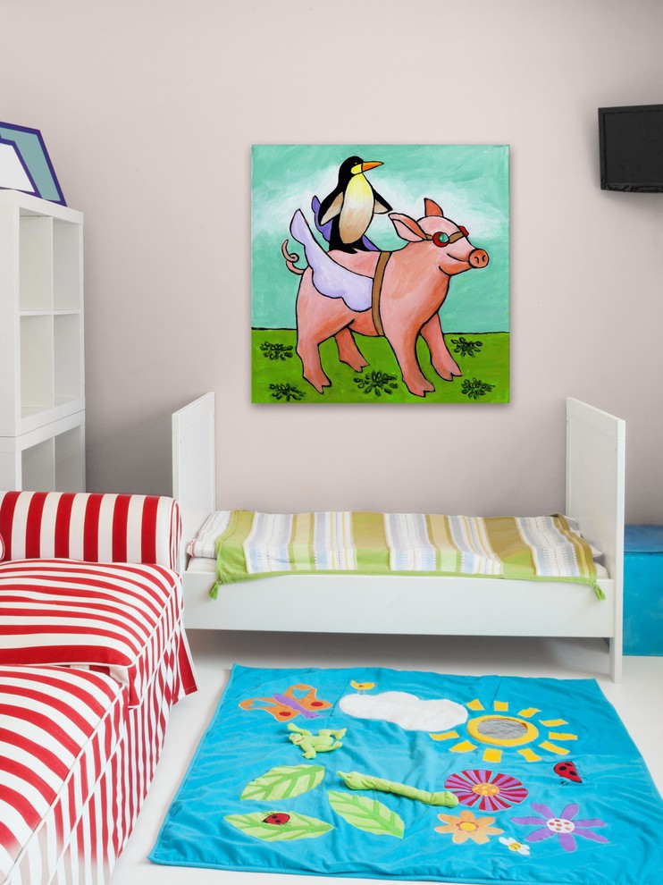 Marmont Hill, "Pig and Penguin" by Janet Nelson Painting Wrapped Canvas, 32x32