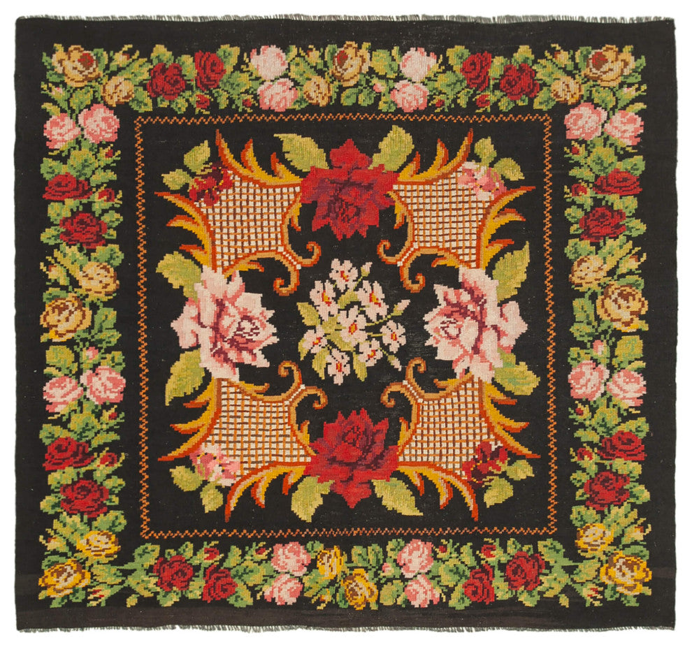 Rug N Carpet - Handmade Oriental 6' 1'' x 6' 5'' Antique Rose Kilim Rug