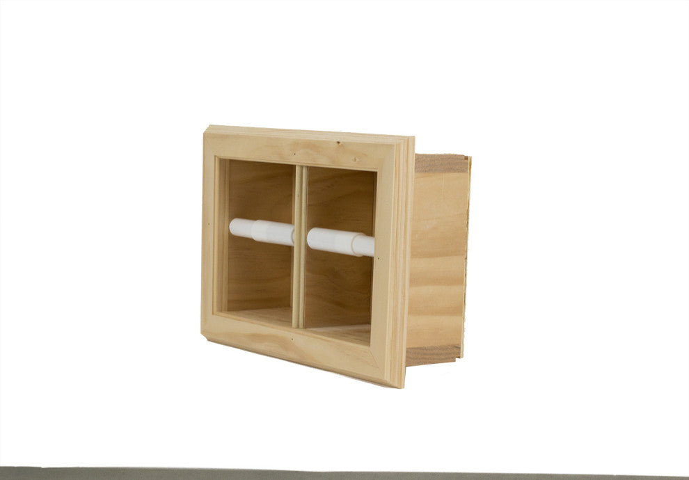 Bayshore Recessed Solid Wood Double Toilet Paper Holder 13.25 X 8.5, Unfinished