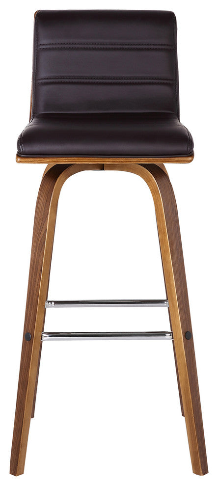 Sulkie 30" Barstool, Walnut Wood Finish With Brown Faux Leather