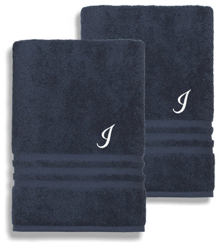 Denzi Bath Towels With Monogrammed Letter, Set of 2, I