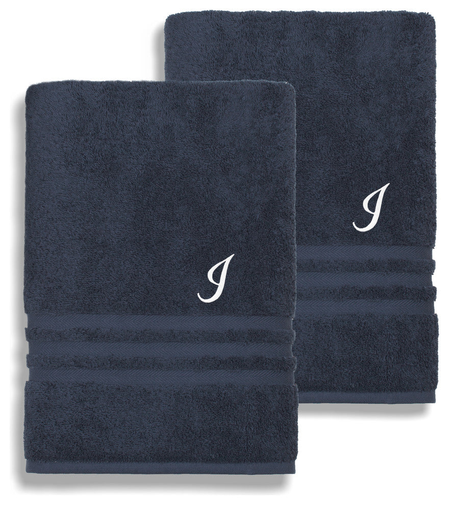 Denzi Bath Towels With Monogrammed Letter, Set of 2, I