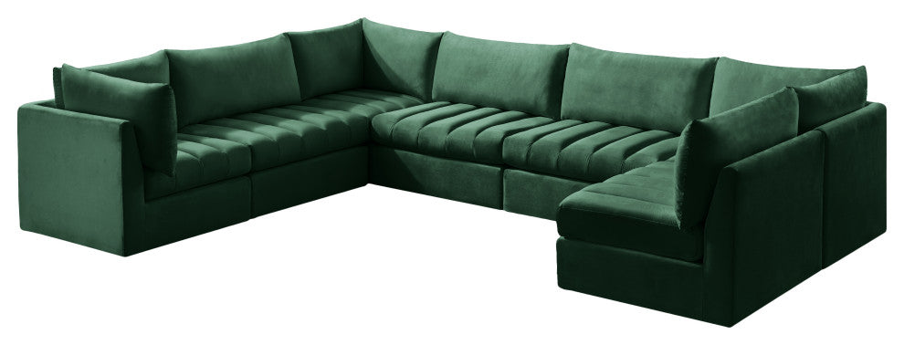 Jacob Velvet Upholstered 7-Piece U-Shaped Modular Sectional, Green