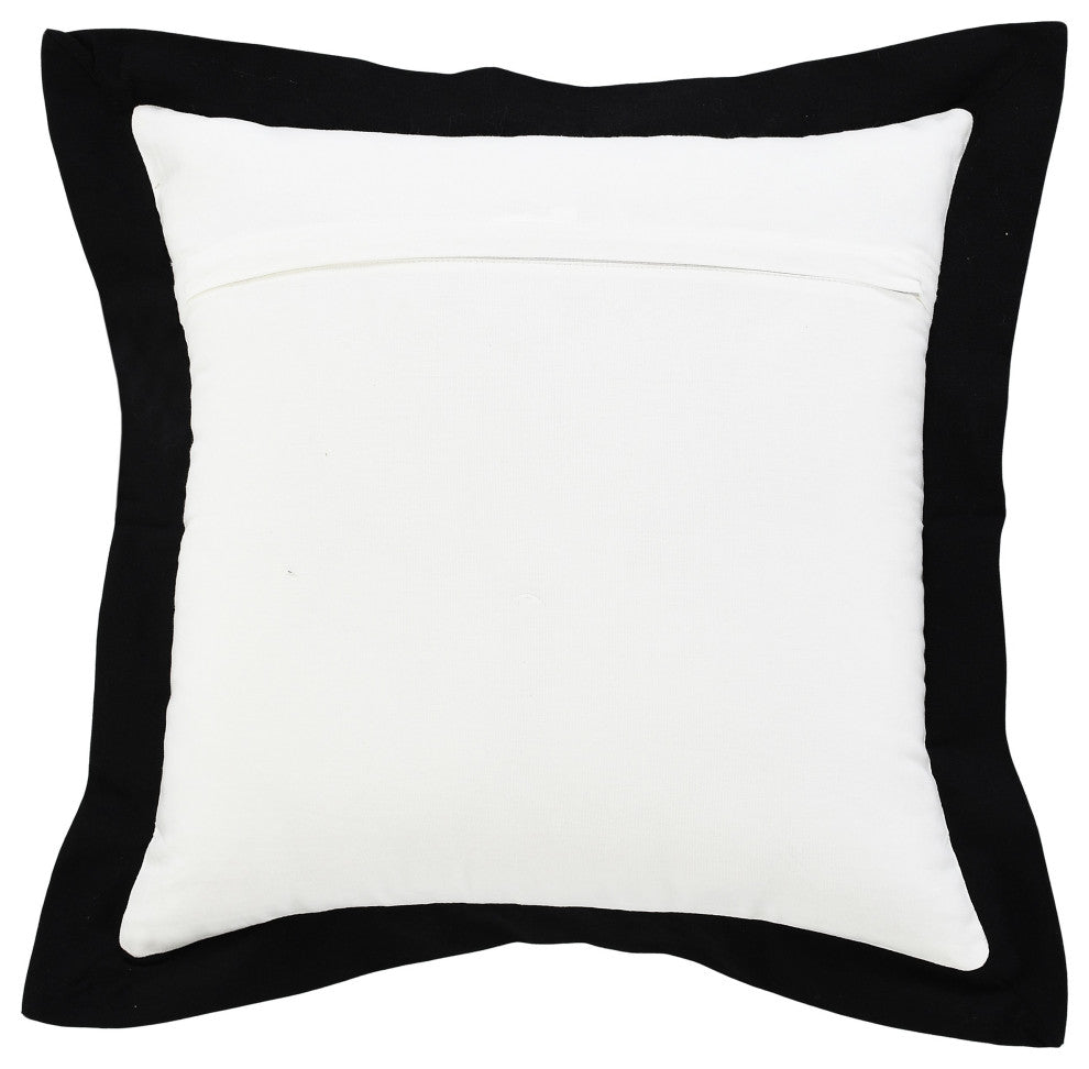 Ox Bay Handwoven White/Black Bordered Organic Cotton Pillow Cover, 20"x20"