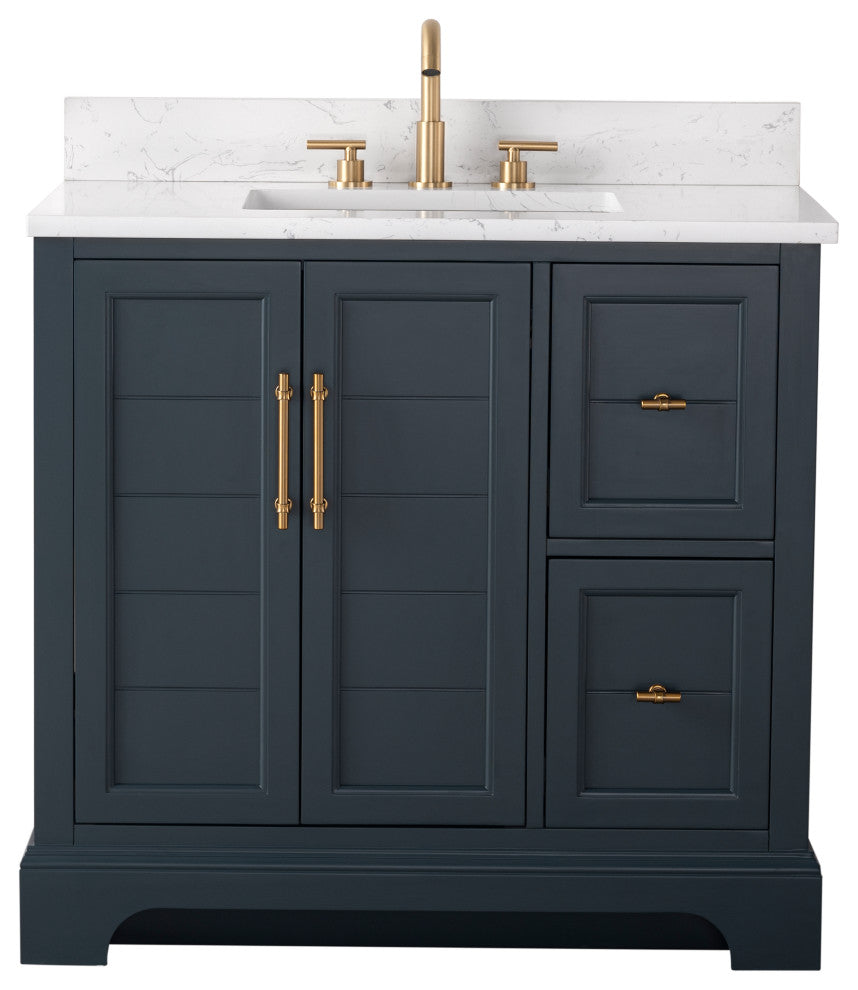 Vanity Art Bathroom Vanity With Sink & Top, Vintage Spruce Blue, 36", Engineered Marble