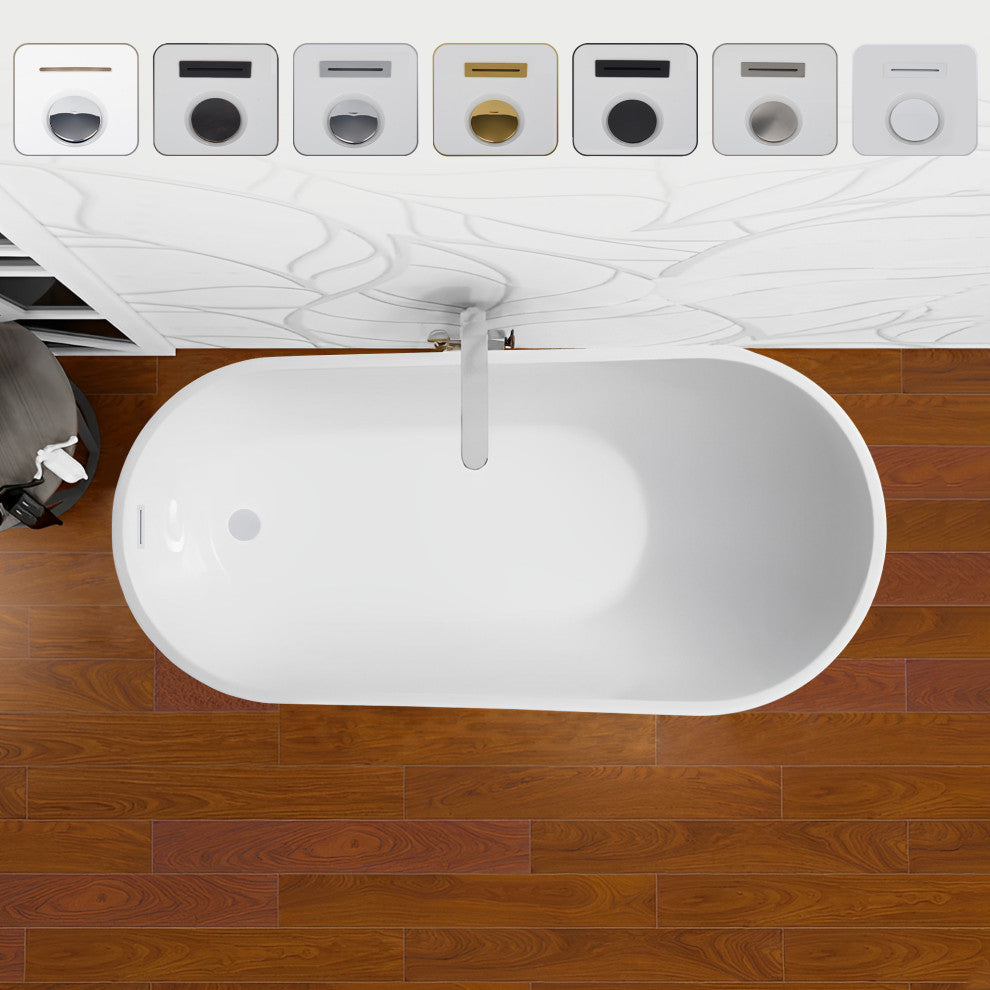Vanity Art Freestanding Acrylic Soaking Bathtub, Pure White, 67"