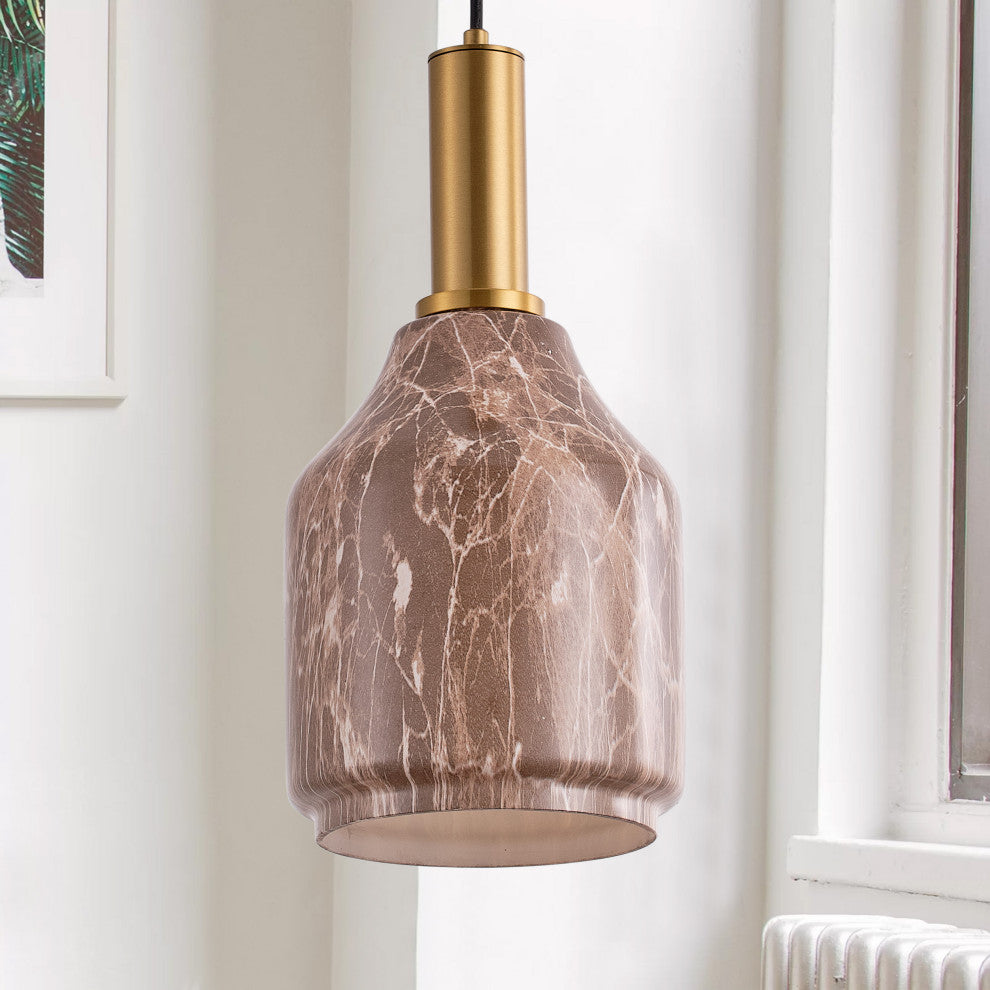 Farmhouse Brown 1-Light Marble Texture Glass Pendant Light
