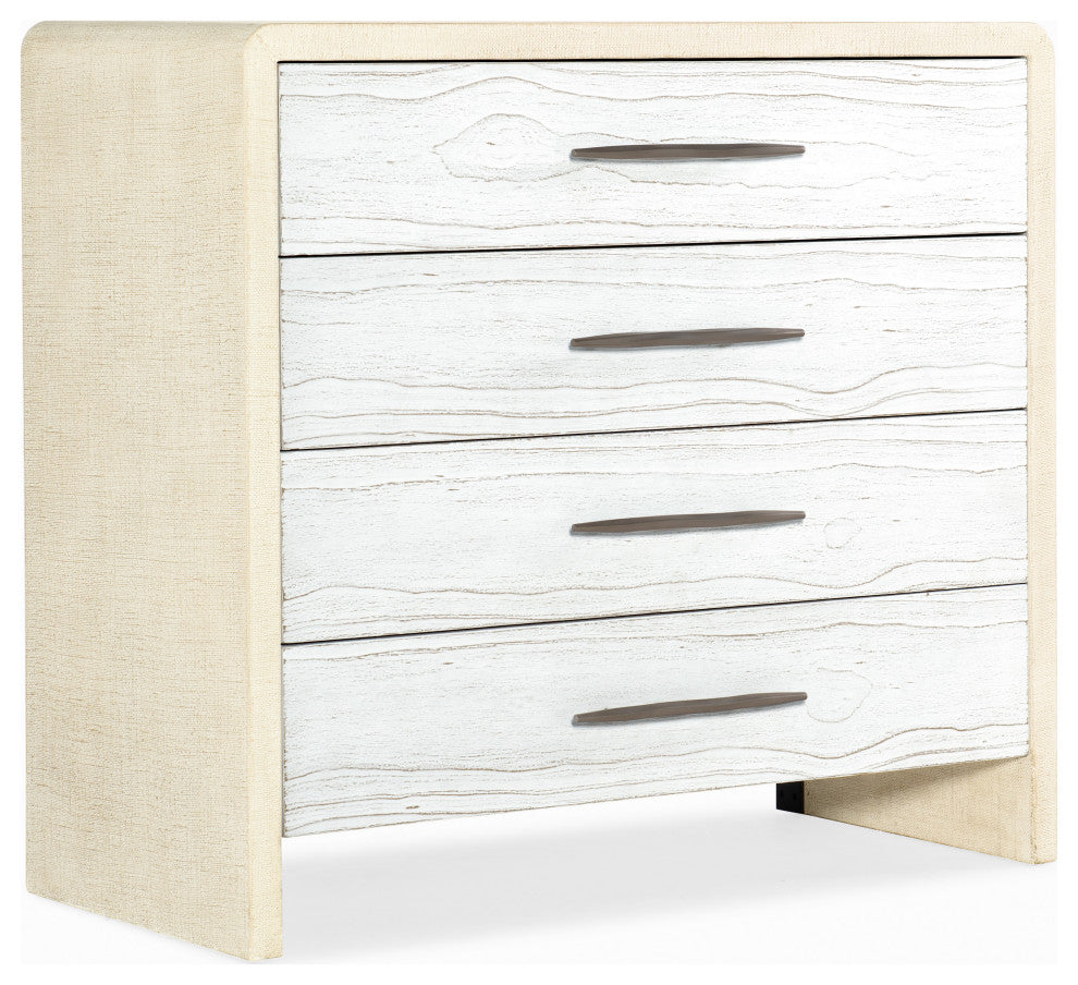 Close-up of the drawer front on a white background; cropped view focusing on hardware and grain.