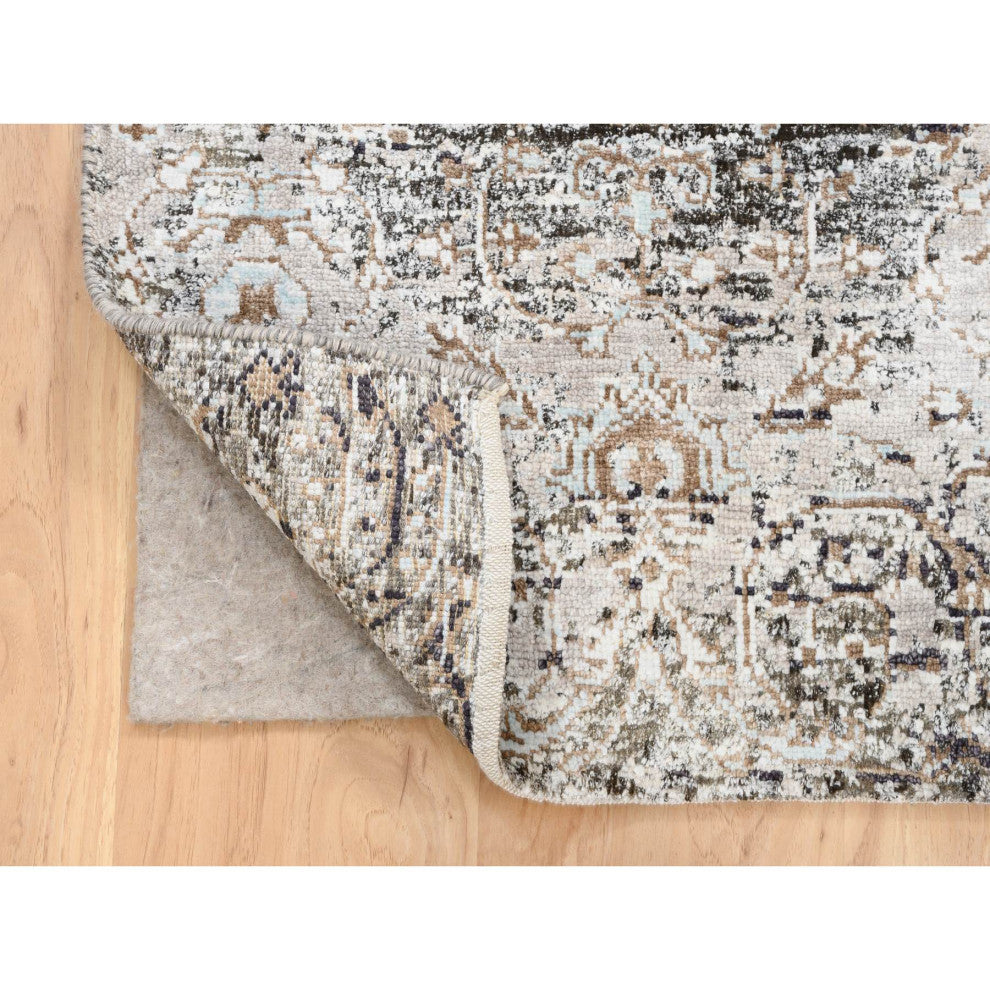 Gray, Hand Knotted Modern Persian Silk With Wool Mat Rug, 2'1"x3'0"