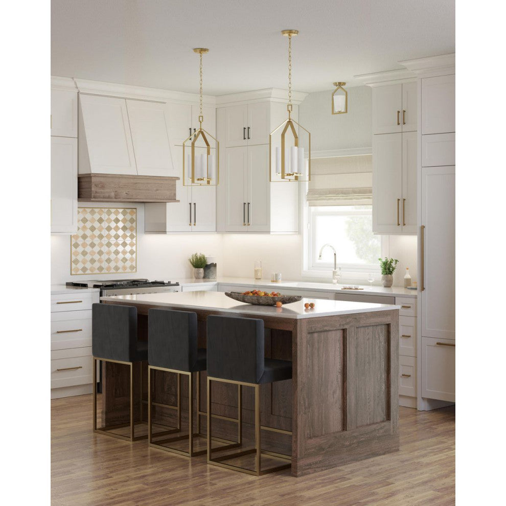 Vertex Collection One-Light Brushed Gold Etched White Semi-Flush Mount Light