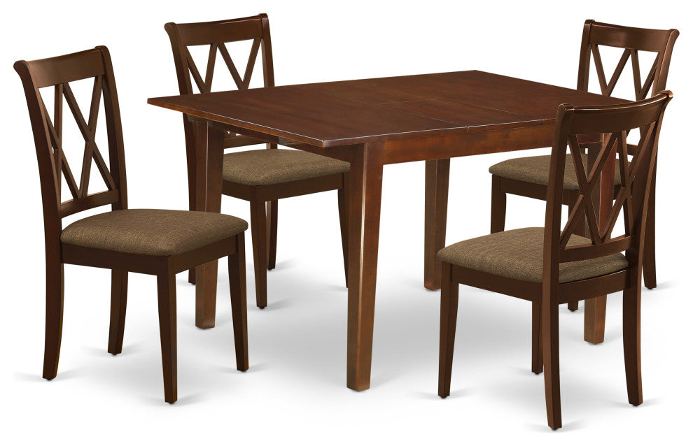 5Pc Dining Set, Rectangle Table, Butterfly Leaf, Mahogany Finish