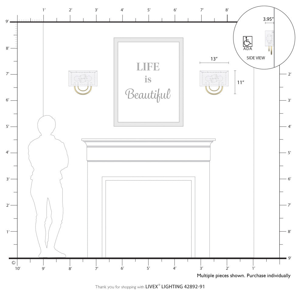 Stratton 2 Light Brushed Nickel ADA Sconce with Hand Crafted Off-White Shade