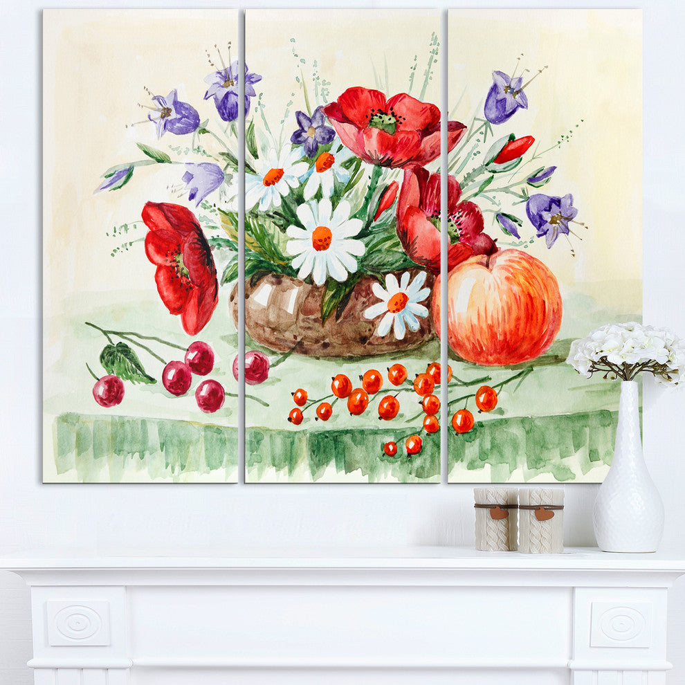 "Colorful Bunch of Flowers and Fruits" Metal Wall Art, 3 Panels, 36"x28"