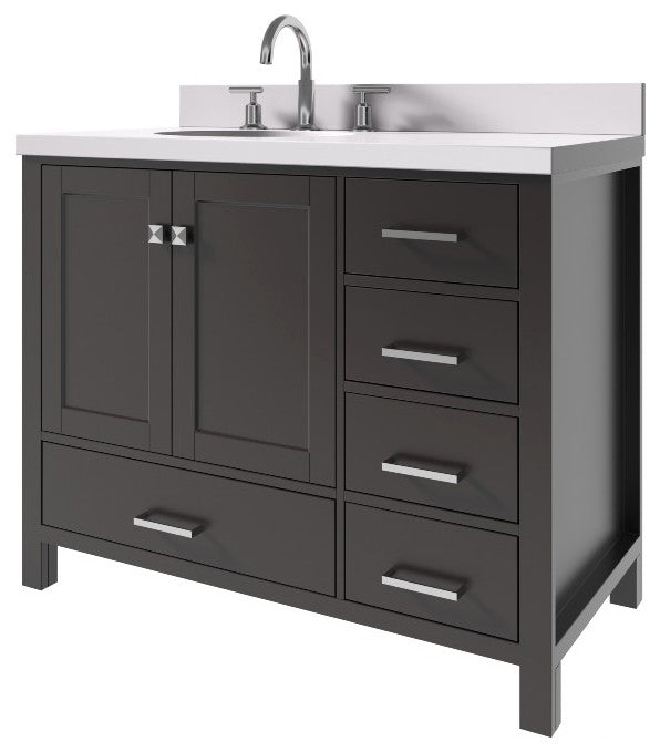 Cambridge Espresso 43" Left Offset Oval Sink Vanity With Quartz Countertop