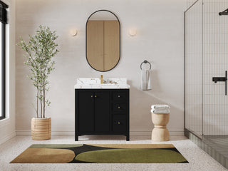 Chicago 36" Center Sink Bathroom Vanity, Black 2" Viola Gold