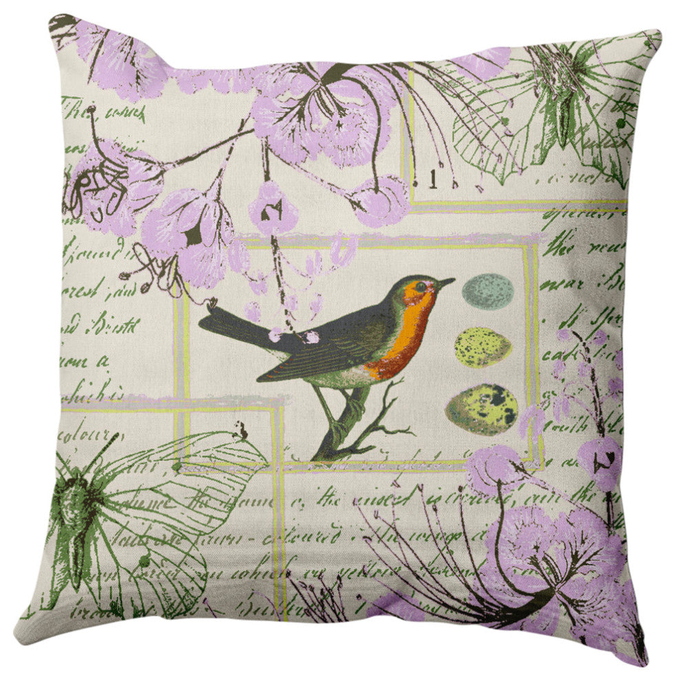 Singing Bird Decorative Throw Pillow, Lilac, 20"x20"