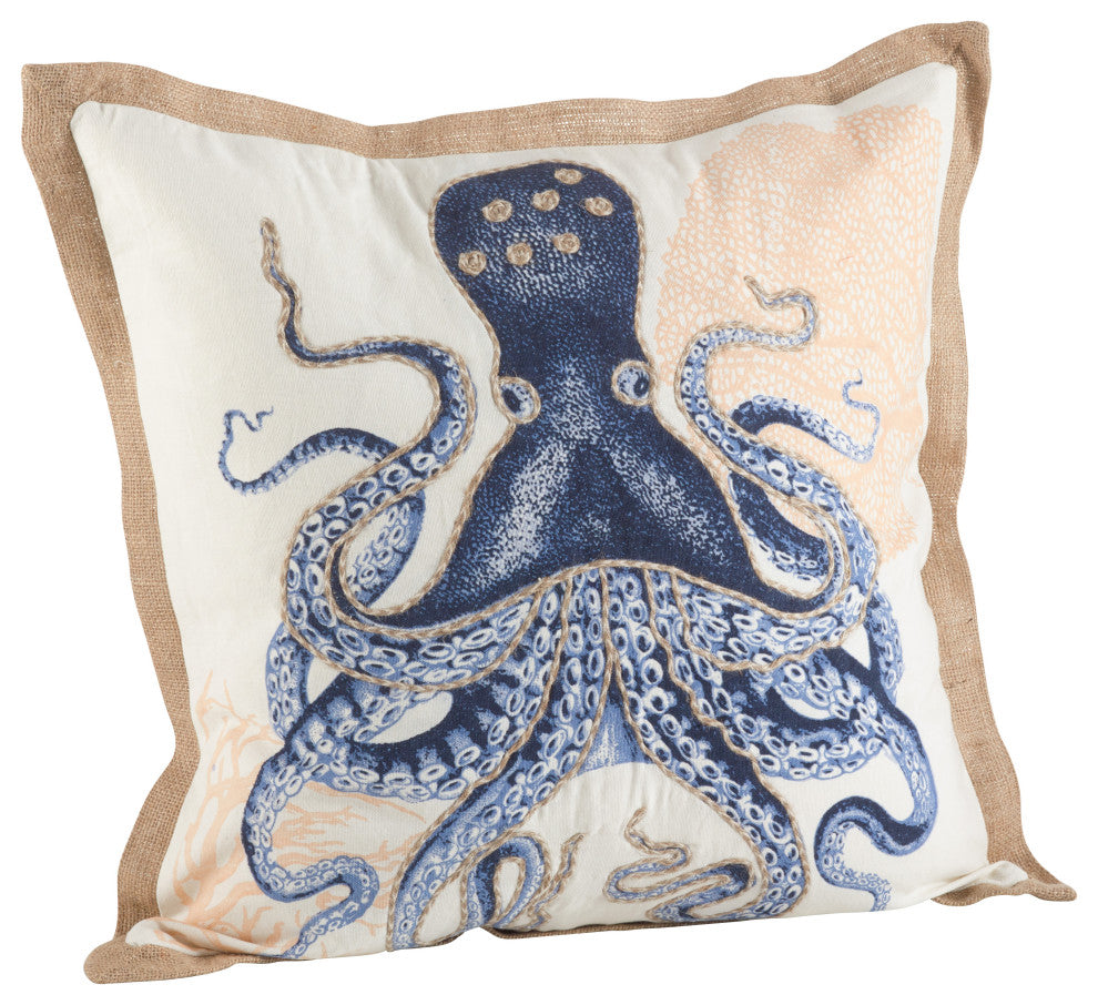 Octopus Print Cotton Down Filled Throw Pillow