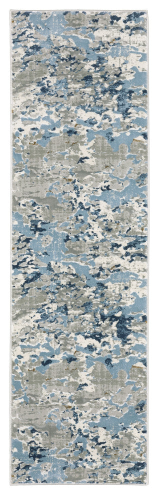 Emery Marble Grey/Blue Indoor Area Rug, 2'3" x 7'6"