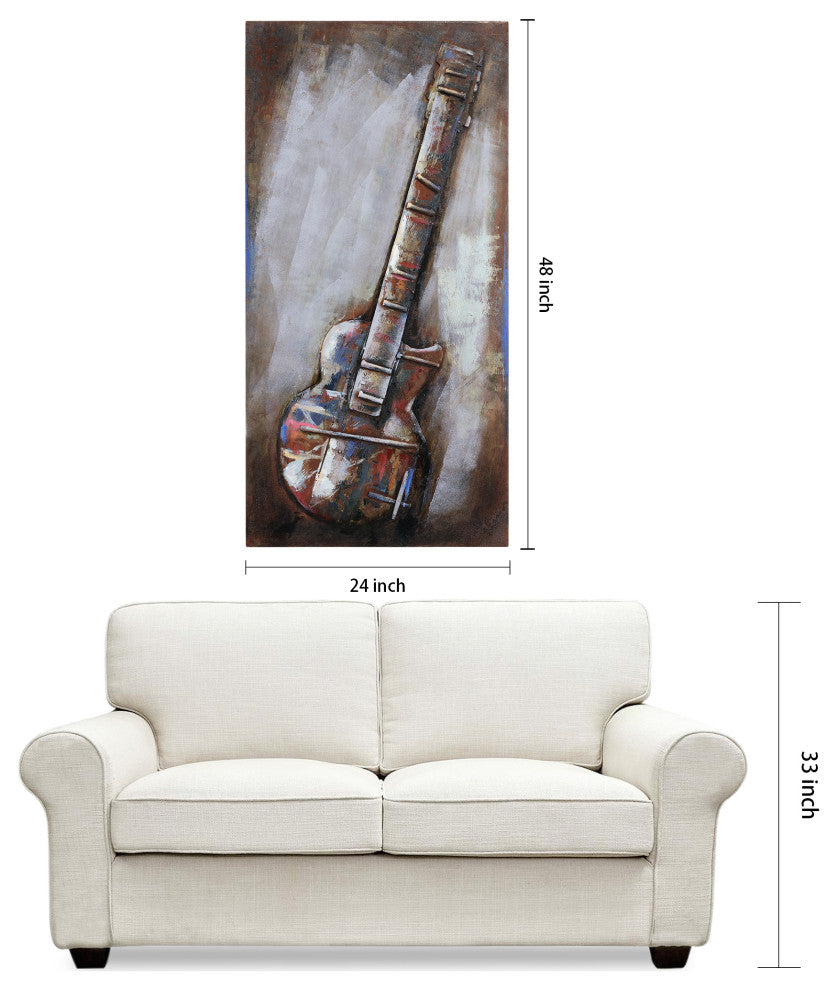 "Electric Guitar" Primo Mixed Media Hand Painted 3D Metal Wall Art