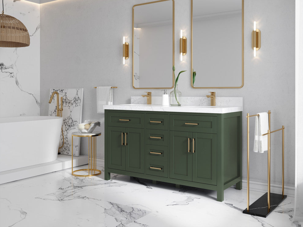 Cambridge 60 Double Bathroom Vanity in Pewter Green 2" Carrara Quartz