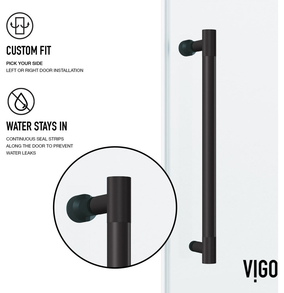 VIGO Hamilton Frameless Sliding, Matte Black, Shower Door, 56" to 60" W X 78" H, Clear Glass