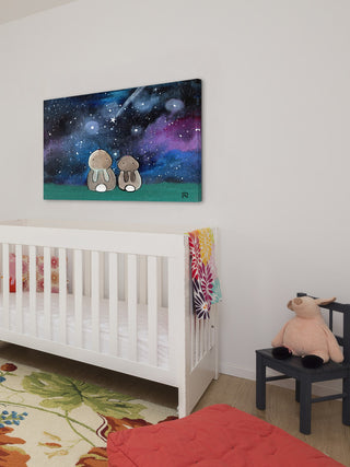 "Starry Sky Bunnies" Painting Print on Wrapped Canvas