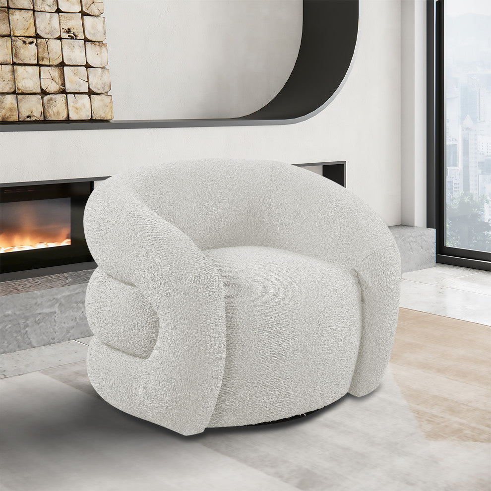 Roxbury Boucle Fabric Upholstered Swivel Accent Chair, Cream