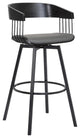 Athena Upholstered Wood Swivel Bar or Counter Stool with Black Metal
