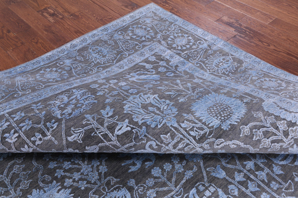 Hand-Knotted Persian Wool and Silk Rug 9' 2" X 12' 3" Q9421