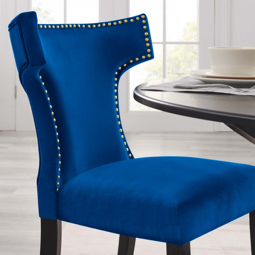 Dining Chair, Nailhead, Set of 2, Blue Navy, Velvet, Modern, Bistro Hospitality