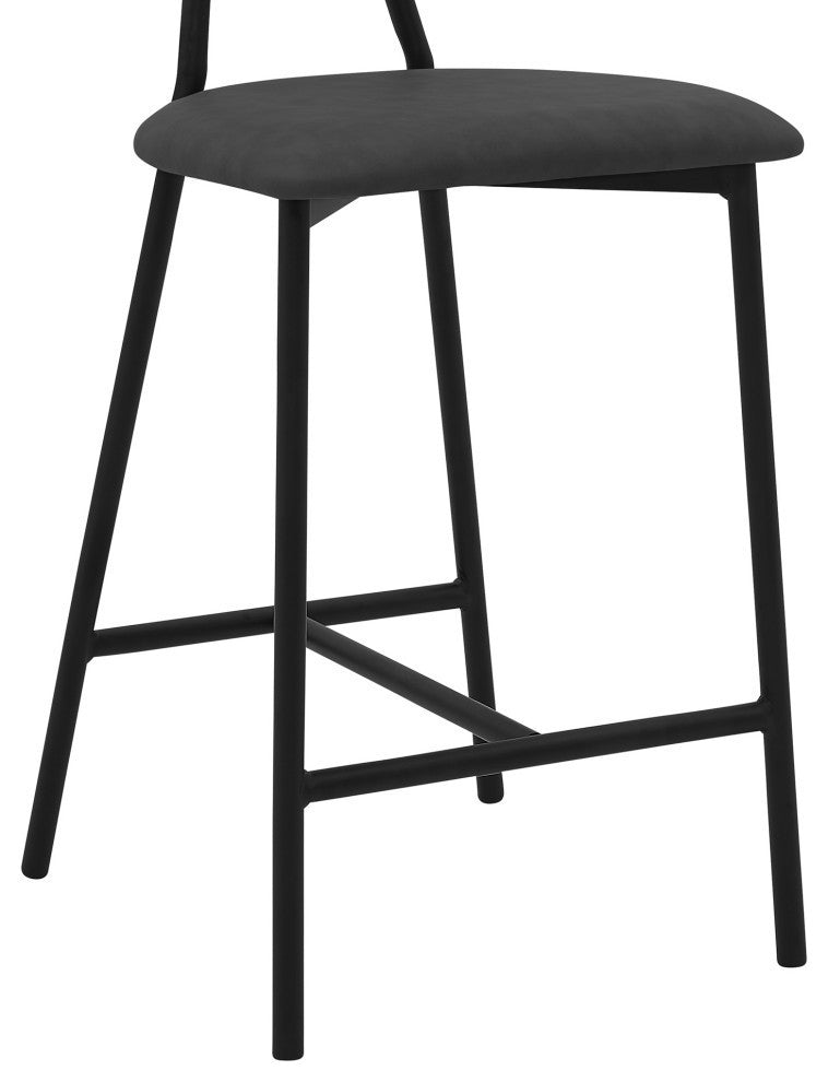 Rococo 26" Gray Faux Leather and Metal Counter Height Bar Stool