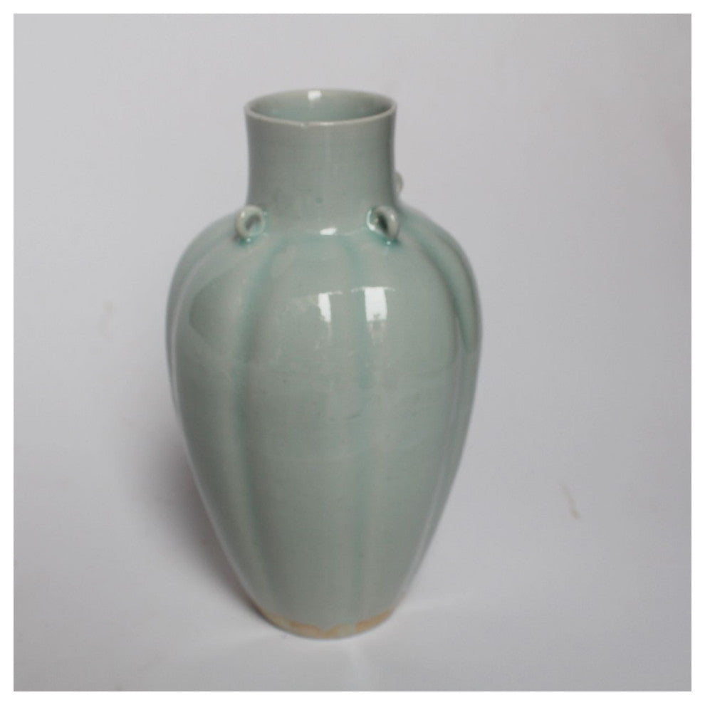 Celadon Fluted Four Ear Vase