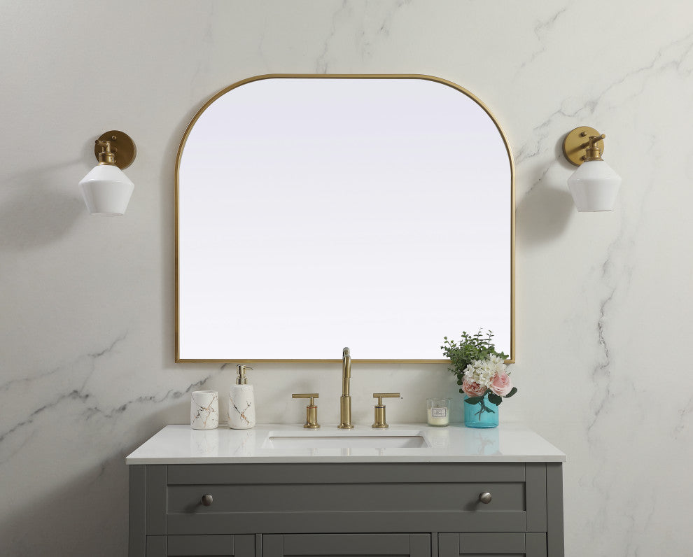 Metal Frame Arch Mirror 40X34 Inch, Brass