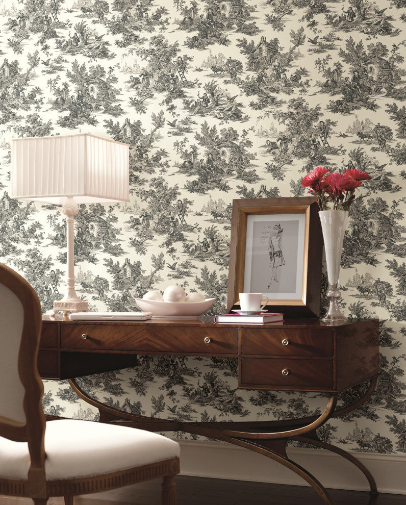 Campagne Toile Black and White Wallpaper