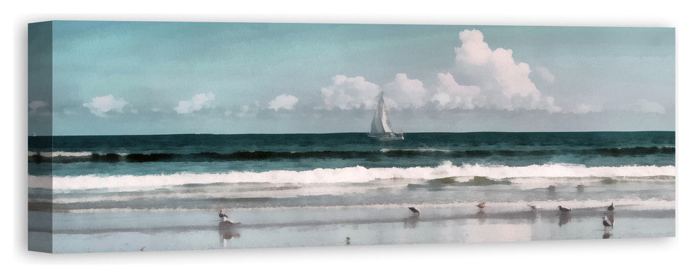 Sailboat Beach Scene 12x36 Canvas Wall Art