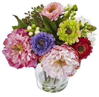 Peony And Mum In Glass Vase