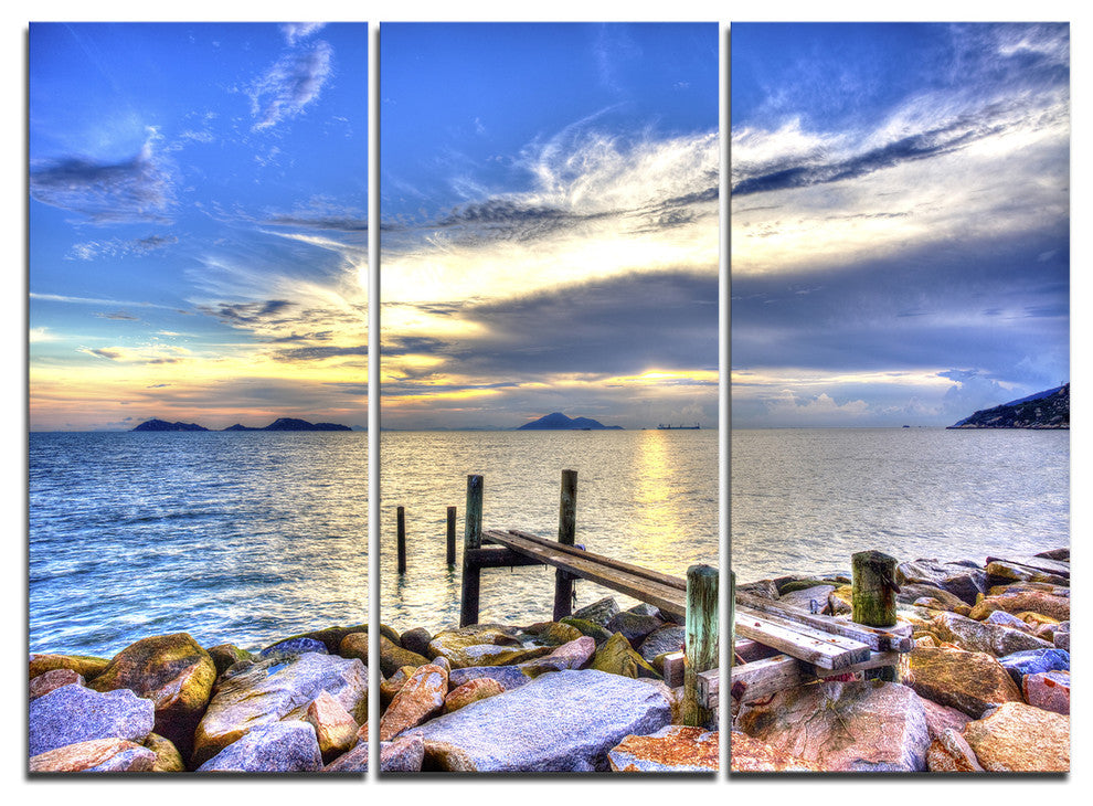 "Makeshift Wooden Pier into the Sea" Wall Art, 3 Panels, 36"x28"